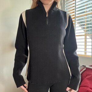 Vintage Y2K Tommy Hilfiger Quarter-Zip Knit Sweater – Black & Cream Colorblock